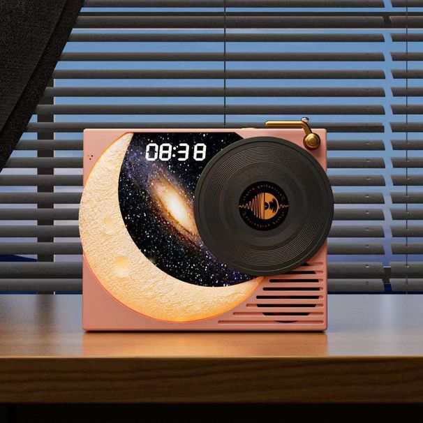 Ny vinylpladeafspiller, Bluetooth musik desktop højttaler, USB opladning, måne ur, stjernehimmel gave_voghion.com