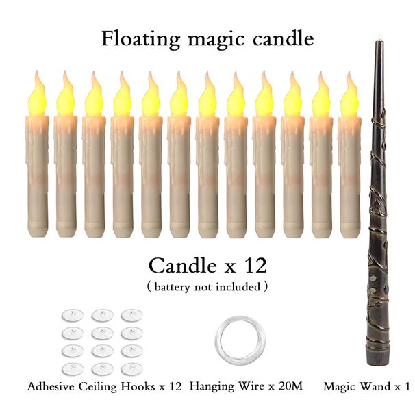 Halloween LED Floating Candles Magic Wand Remote Hanging Operated Potter Harries Battery Floating Candles Warm Light Decoration_voghion.com