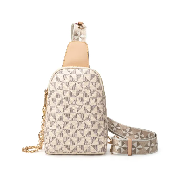 Designer Bag Free Shipping Geometric Pattern Sling Bag Chain Decor Adjustable Strap Student Schoolbag_voghion.com