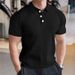 24 Men's Solid Color Short Sleeve Summer Casual Vertical Striped Turn-Down Collar Polo Versatile Elegant Button T-Shirt_voghion.com