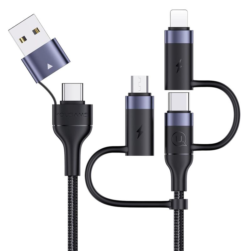 YOUSAMS PD 60W C Multi Charging Nylon Woven Cable 5-in-1 3A USB \/C to C-type \/Micro \/Phone Quick Sync Charger Adapter_voghion.com