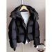 Short Puffer Jacket With White Duck Down – Oversized A-Line Coat For Petite Women (S/M/L, Black)_voghion.com