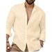 Pulse 2025 Foreign Station Long Sleeve European And American Cotton Linen Solid Color Men's Youth Casual Shirt_voghion.com