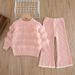 Mädchen-Set aus Strickpullover und Schlaghose – weiche Polyestermischung, koreanischer Stil, 3–8 Jahre (100–140 cm), Beige/Rot/Pink/Grün_voghion.com