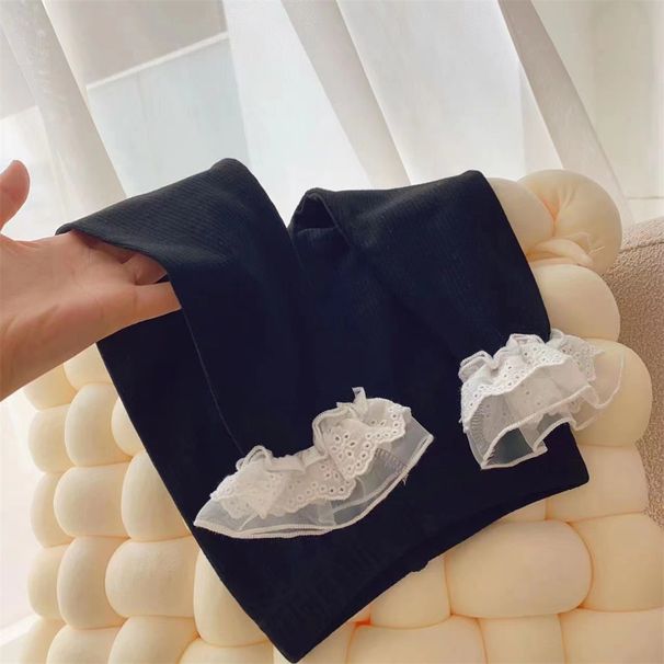 Børnetøj Pigernes hule mesh splejsningsbukseben med høj elasticitet, moderigtige og alsidige, super fe og moderigtige leggings_voghion.com