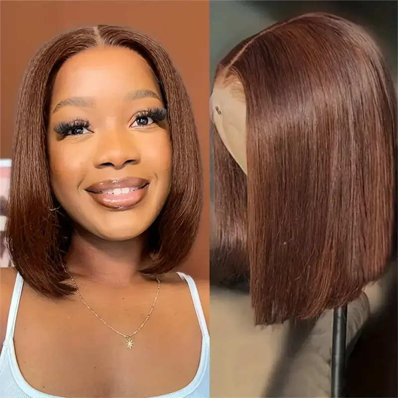 Parrucche di capelli umani lisci in pizzo marrone cioccolato 100% capelli brasiliani 210% densità_voghion.com