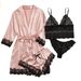Women's Silk-Like Sleepwear Set – 4-Piece Loungewear Robe & Camisole (S-XXL) – Elegant Home & Outdoor Wear_voghion.com