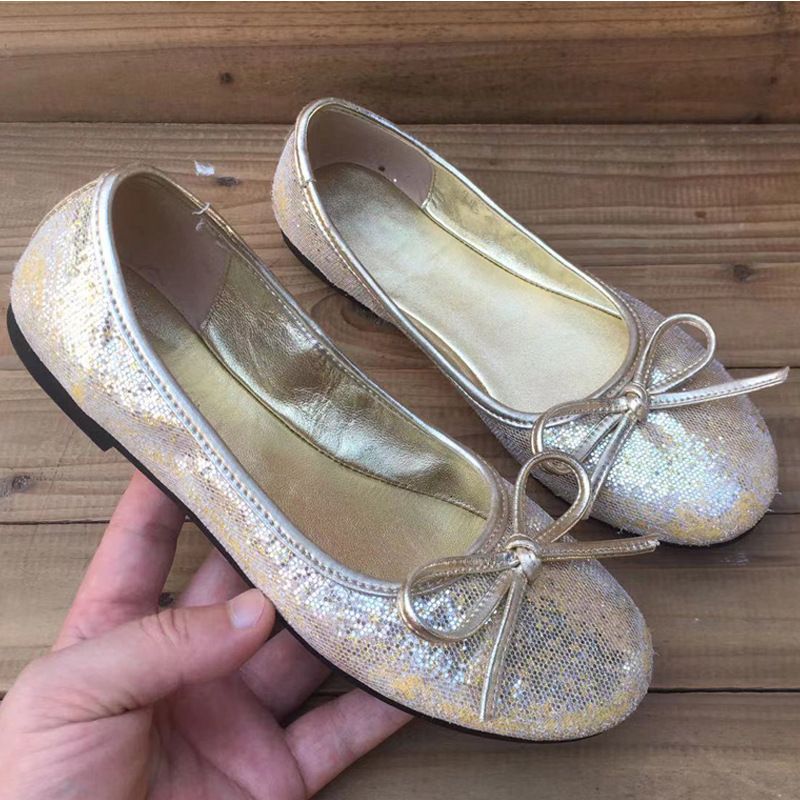 Bow ballerina pumps Women's round toe slip-on slip-on silver Mary Jane shoes with soft soles_voghion.com