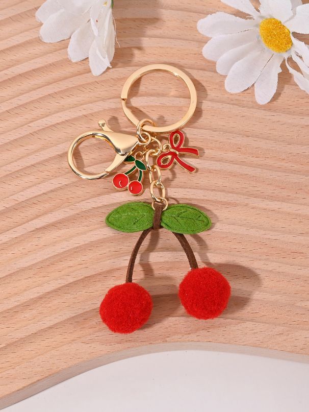 Cherry Bow Keychain For Women Cute Bag Key Zipper Pendant Small Gift_voghion.com