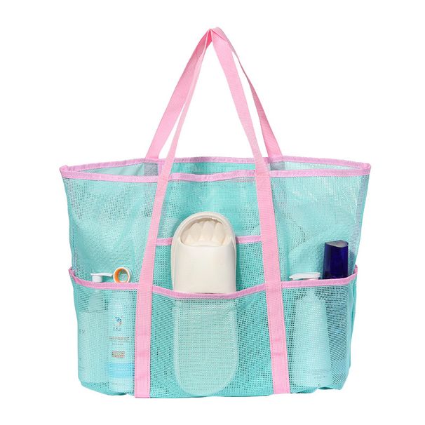 Strandtaske Bærbar Strandtaske i Net Multifunktionel Bærbar Trelags Svømmetaske Legetøjsopbevaringstaske Toilettaske_voghion.com