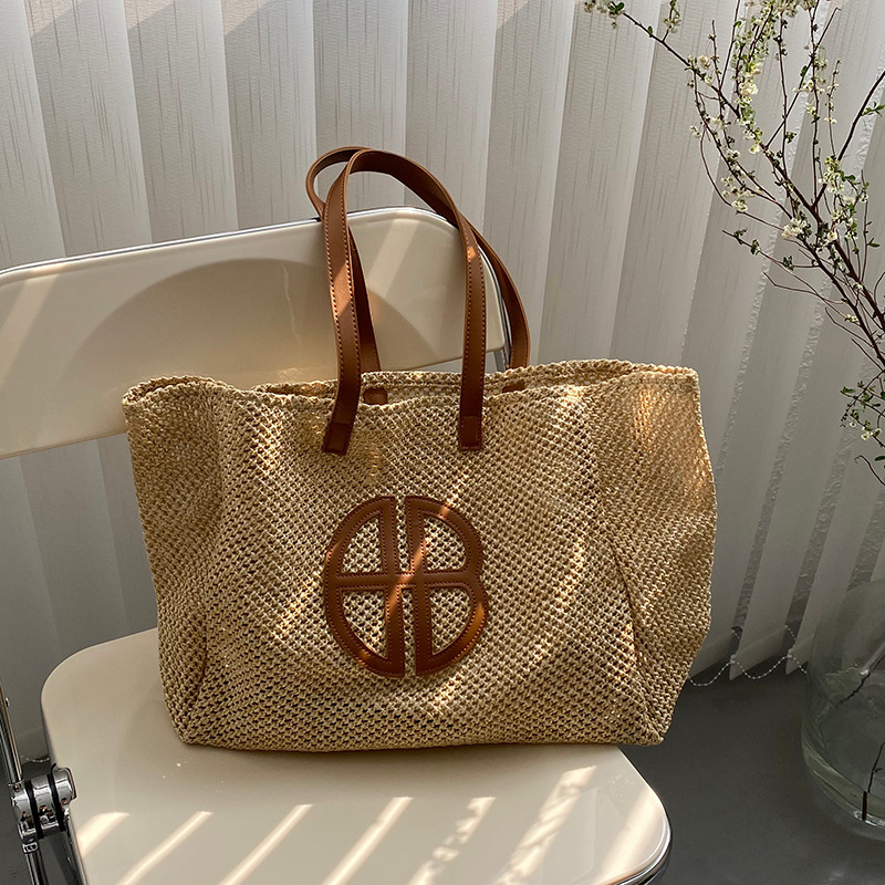 Sac de plage de vacances de couleur contrastée pour femmes, sac tissé de Niche, sac à bandoulière sous les bras LD1038_voghion.com