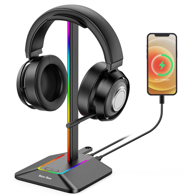 Supporto per cuffie con 1 porta di ricarica USB-C e 1 porta di ricarica USB, supporto per cuffie da gioco con 7 modalità di illuminazione, adatto a tutti gli accessori per auricolari._voghion.com