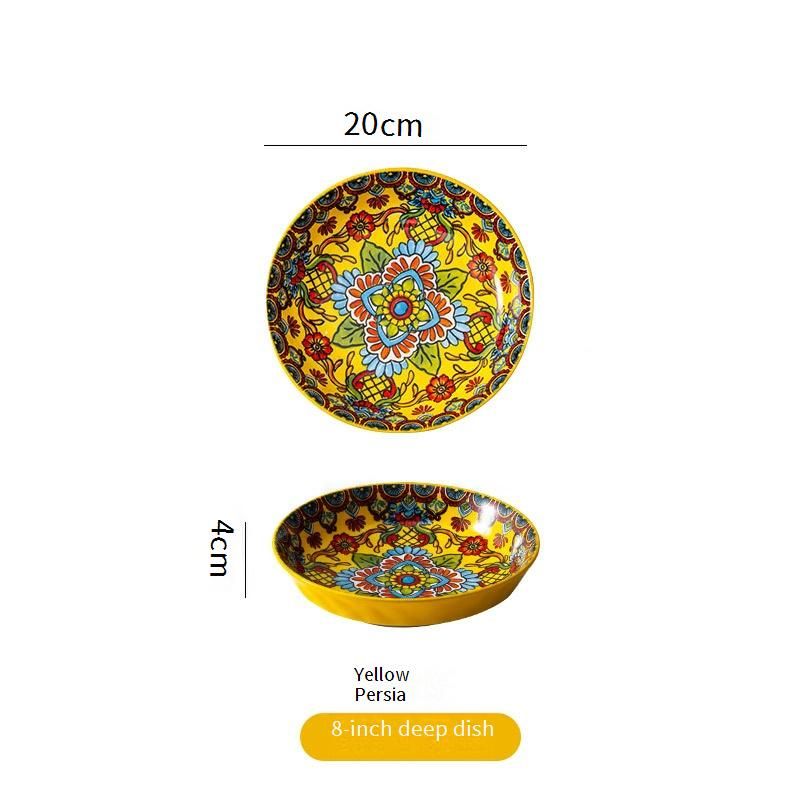 Bohemian Ceramic Dinnerware Set - Handcrafted Pasta & Steak Plates For Home & Restaurant Use_voghion.com