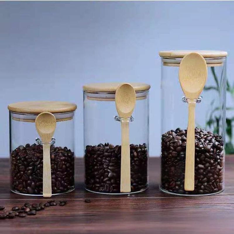 Hanging Spoon Sealed Jar Household Transparent Glass Storage Jar Tea Jar Coffee Bean Storage Jar Seasoning Milk Powder Jar_voghion.com