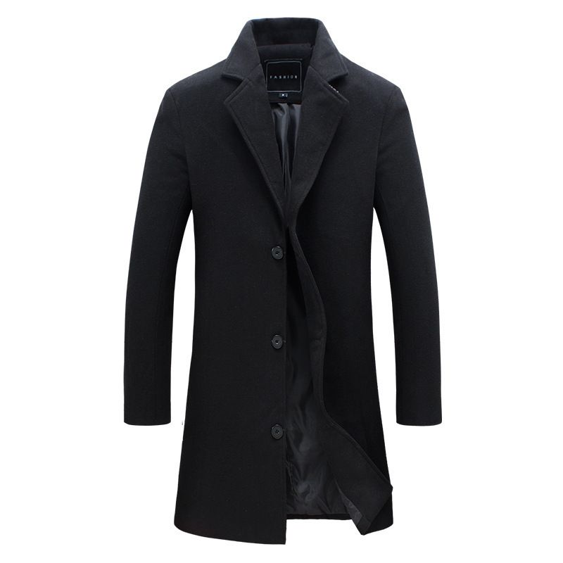 Men's Clothing Men's Slim Fit Wool Blend Trench Coat - Stylish Mid-Length Overcoat With Multiple Pockets (Khaki, Black, Light Gray, Navy, Dark Gray)​_voghion.com