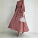Women's Clothing Muslim Solid Color Sleeves With Belt Long Fashionable Temperament Dress_voghion.com