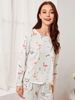 Lässiges und bequemes Pyjama-Set für Frühling und Herbst, bedruckte Langarmhose für Damen, zweiteiliges Set_voghion.com