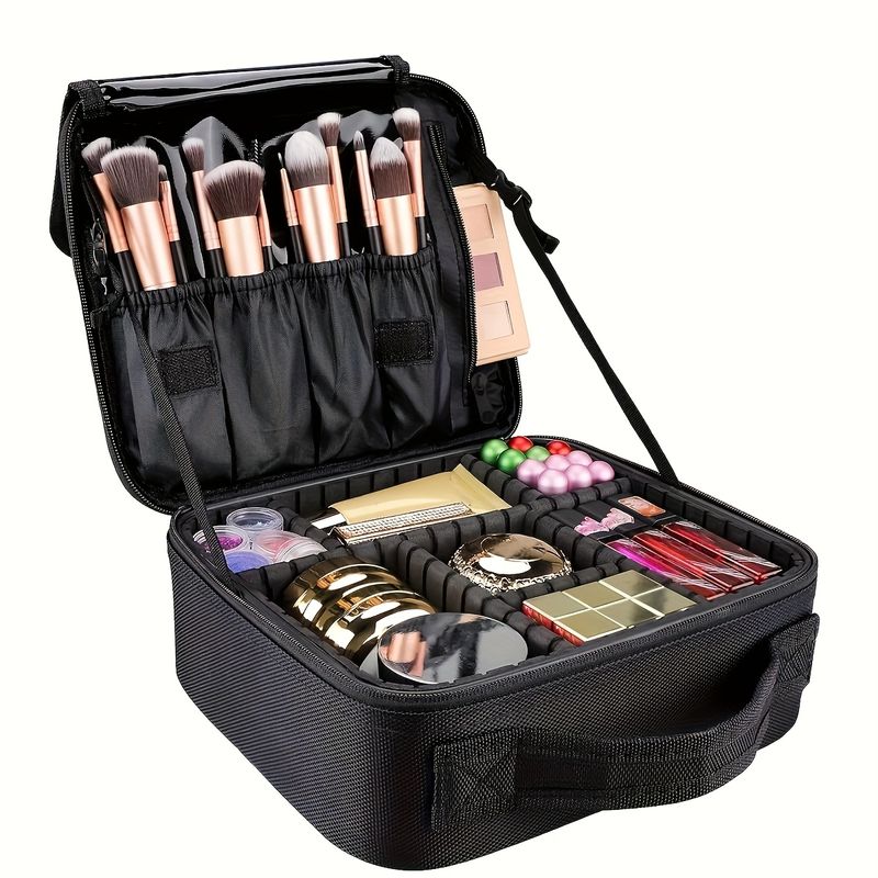 1pc Makeup Case Professional Beauty Brush Women'S Cosmetic Handbag Travel Storage Box Suitable For Manicure Black_voghion.com