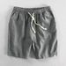 Men's Clothing Shorts Solid Color Simple Elastic Drawstring Linen Cotton Beach Leisure Loose Five Point_voghion.com