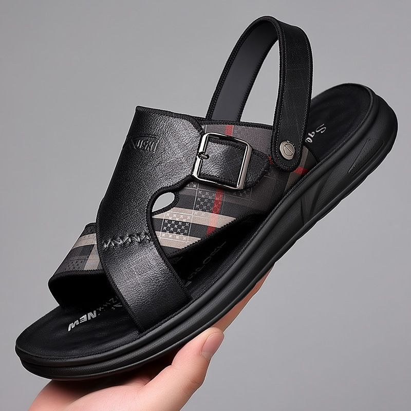 Rindsledersandalen mit oberer Schicht, atmungsaktive, weiche Sohlen mit freiliegenden Fingern, lässige Strandschuhe für Herren, Ledersandalen und_voghion.com