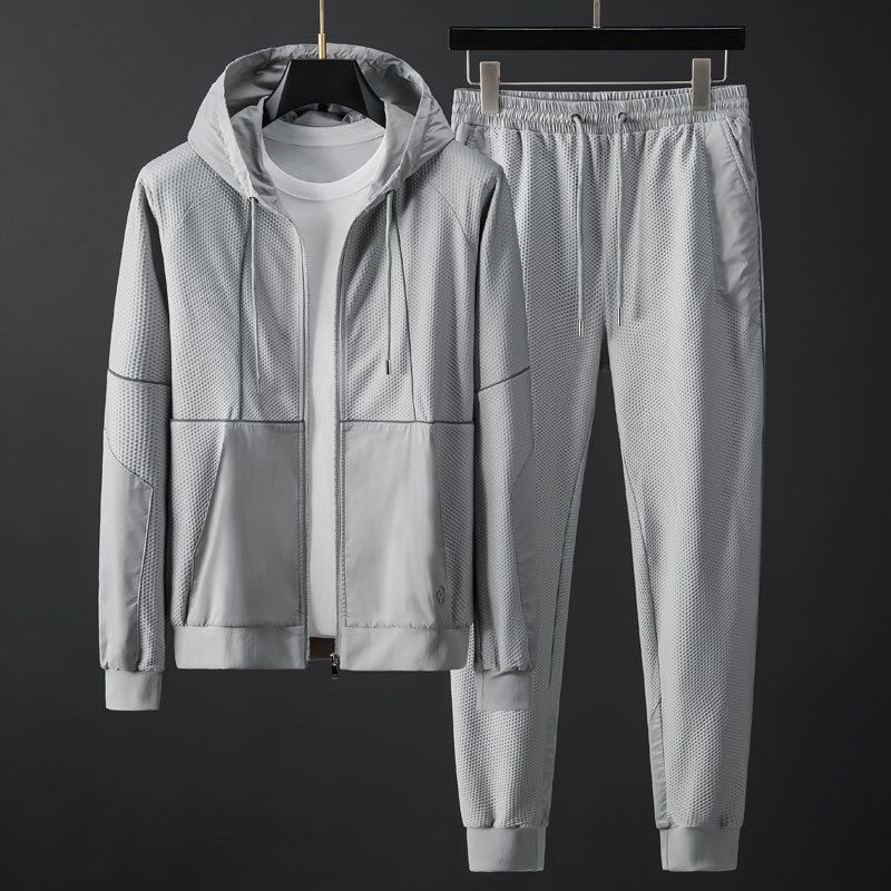 Men's Clothing Spring And Autumn Sports Leisure Suit Elastic Slim Hooded Two piece Suit_voghion.com