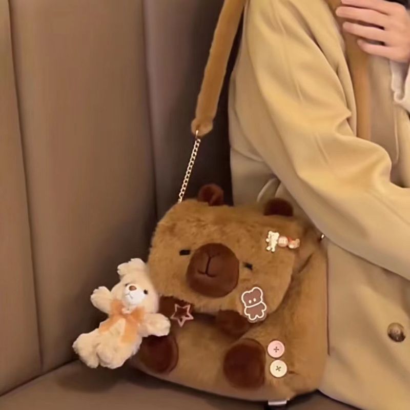 Small Autumn and Winter Water Porpoise Cute Plush Backpack for Women 2023 New Versatile Student Commuting Crossbody Bag_voghion.com