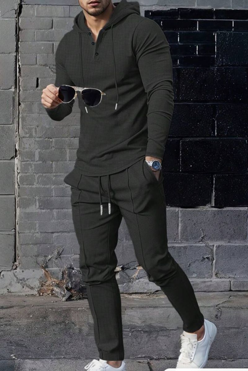 Men’s Waffle-Knit Hoodie & Jogger Set – Casual Loungewear & Streetwear (S-XXL)​_voghion.com