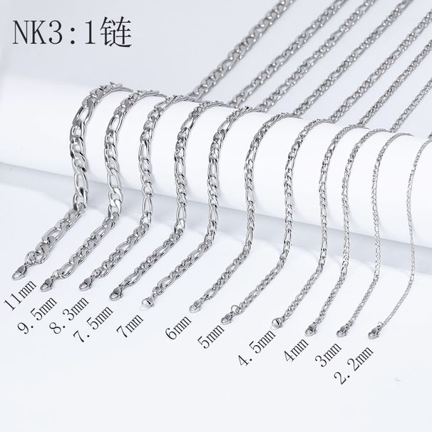 NK3:1 Stainless Cuban Titanium Steel Unisex High-end Non-fading Figaro Long Necklace_voghion.com