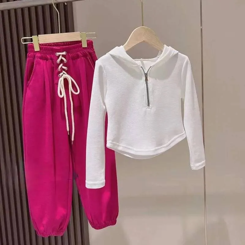 Mother & Kids Girls Sports Suits Spring And Autumn Fashionable Little Girl Sweater Casual Trousers Net Celebrity Children Two Piece Suit Trendy_voghion.com