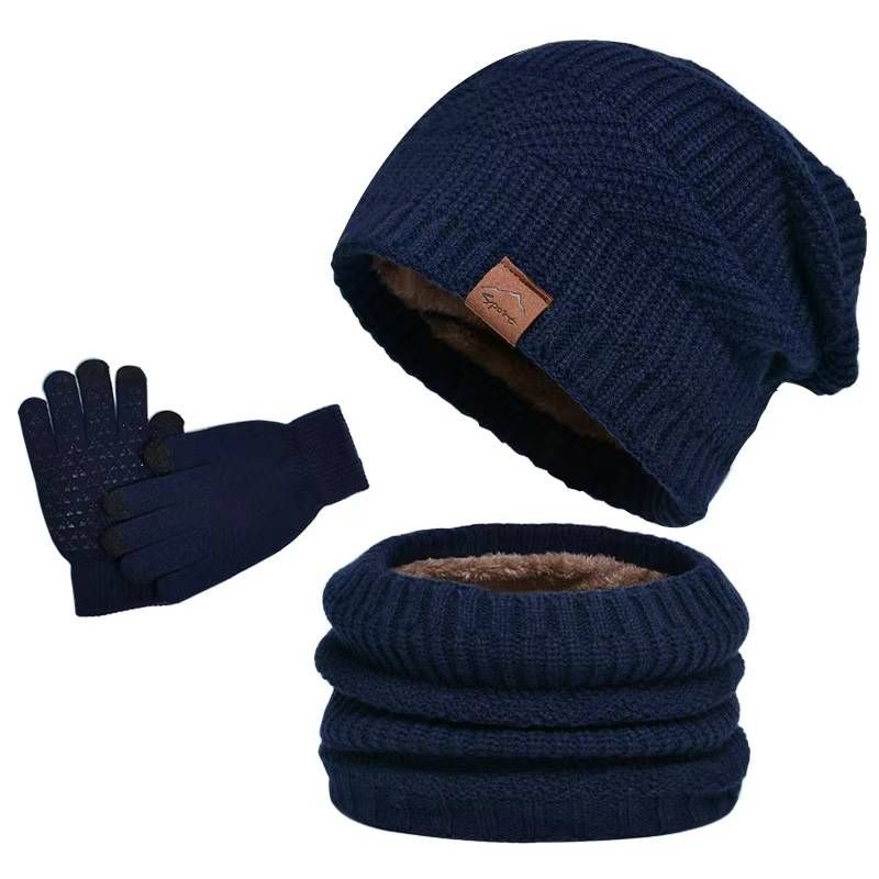 Padded Warm Hat, Neck and Gloves 3-Piece Set Knit Hat Round Top without Brim stylish commuter_voghion.com