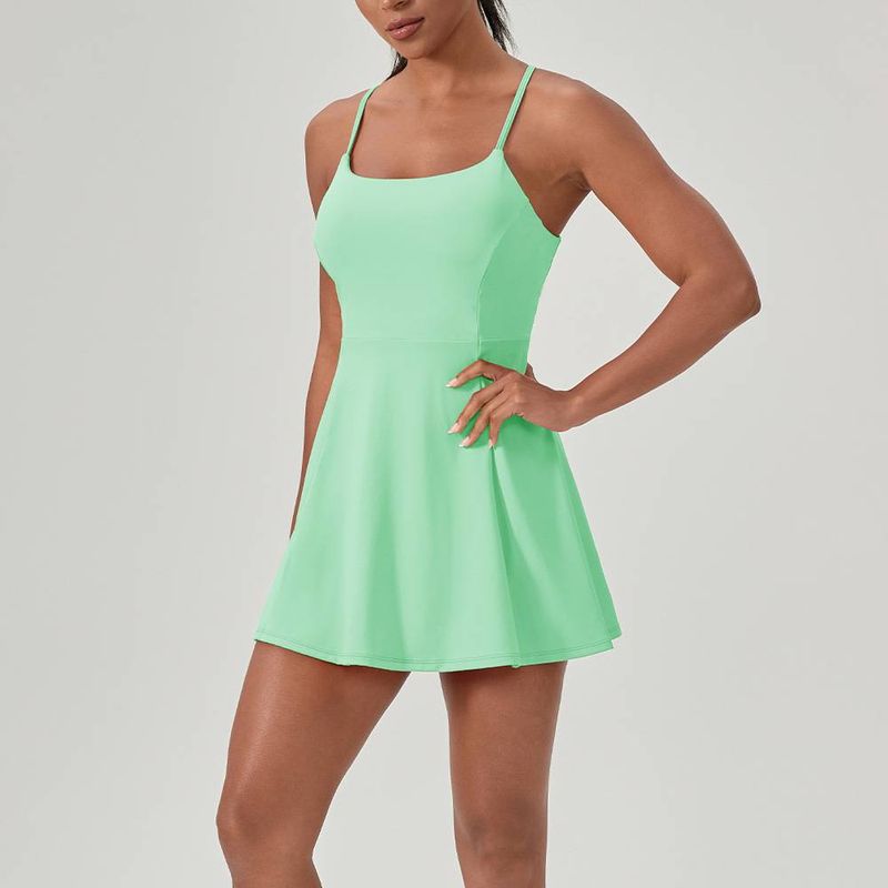 X0088Fitness Tek Parça Tenis Eteği, Dahili Sütyen ve Dolgulu Kaplarla - Koşu İçin Seksi, Çabuk Kuruyan, Sportif Elbise, Kısa Etek_voghion.com