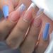 Uñas postizas francesas a rayas azules, largas, reutilizables, con pegamento o gel, ideales para mujeres._voghion.com