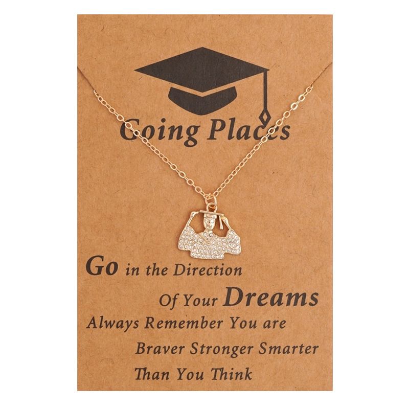 Creative Design Alloy Inlaid Diamond Doctoral Hat Pendant Necklace Graduation Season Gift Card Chain Trend_voghion.com