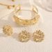 Jewelry Set Gold Jewelry Set Ladies Jewelry Set Exaggerated Wrinkle Texture Sunflower Bracelet Ring Earring Design Sense Light Luxury Jewelry Set Thr_voghion.com