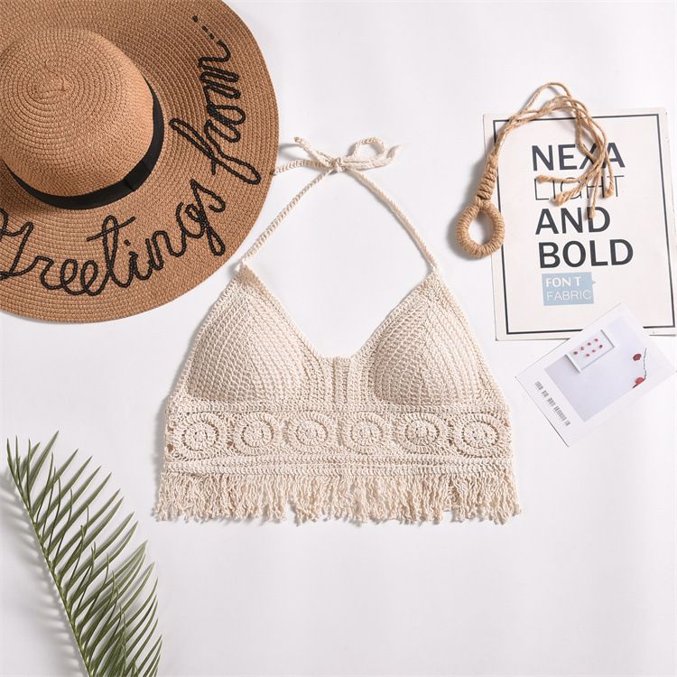 Dammekleeder Gepolstert Halter Neck Kleng Weste mat bannenzege Riemen Off Shoulder Récklos Hohl Tube Top Gestickte Weste_voghion.com