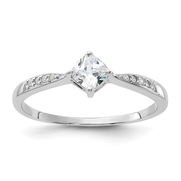Sterling Silver Rhodium-plated Polished & Square Shaped CZ Ring_voghion.com