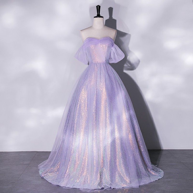 Violet Evening Dress New One Shoulder Mesh Banquet Dress Ball Dress_voghion.com