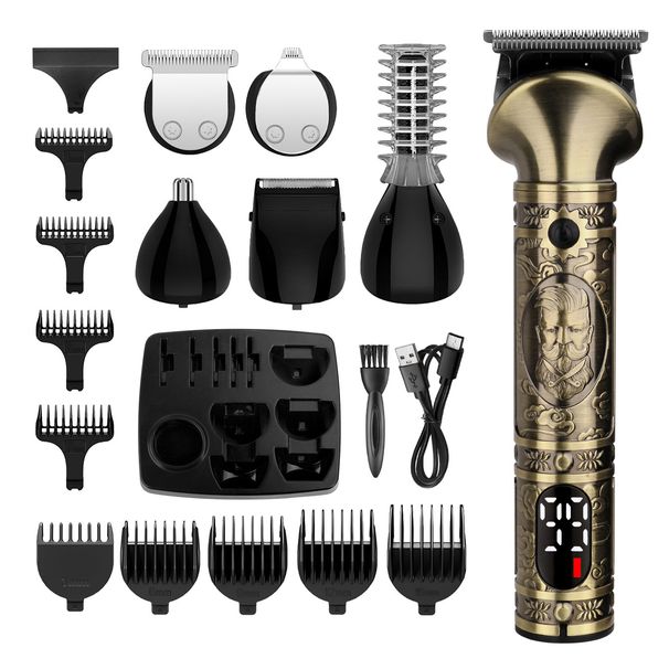 Kit professionale per la cura dei capelli - Tagliacapelli ricaricabile, rifinitore per barba e naso con lame lavabili e staccabili, motore silenzioso da 45 dB (nero)_voghion.com