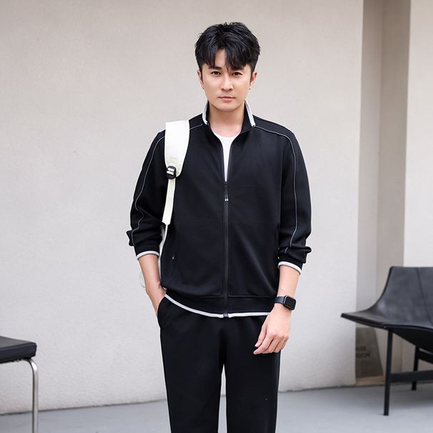 Lässiges zweiteiliges Herren-Set – Kapuzenjacke aus Baumwollmischung und Lounge-Hose (3 neutrale Farben, M-4XL) | Atmungsaktiv für Büro und Wochenende_voghion.com