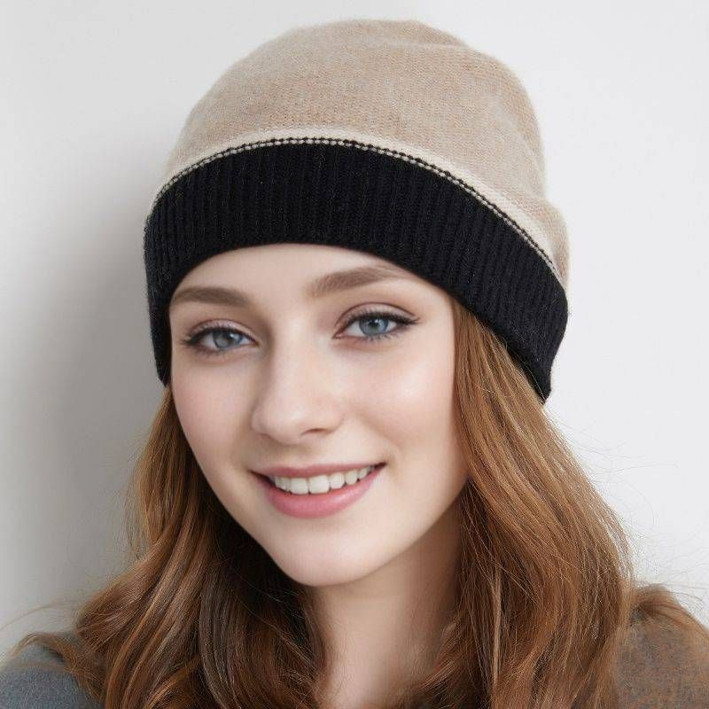 Designer's new autumn and winter brand warm contrast color knitted hat women's new cashmere wool ear protection head cover pile hat_voghion.com
