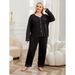 Plus Size Women's Pajama Set - Soft V-Neck Sleepwear For Big & Tall (1XL-4XL) - Lightweight Poly-Cotton Lounge Outfit - Black_voghion.com