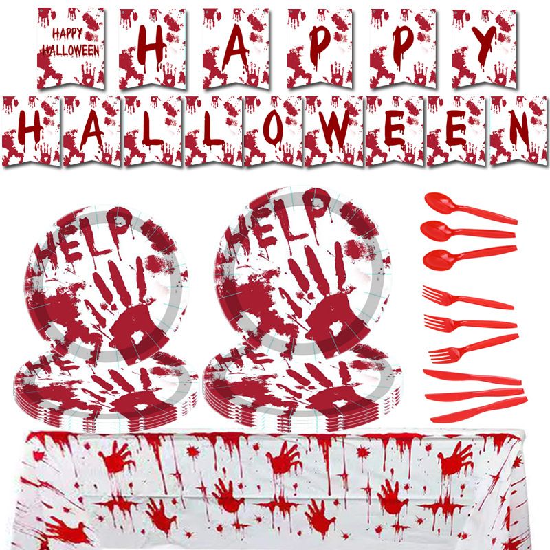 Nieuwe Halloween Blood Hand Horror Party papieren beker, papieren bord, tissue, mes, lepel, kinder- en volwassen feestdecoratie_voghion.com