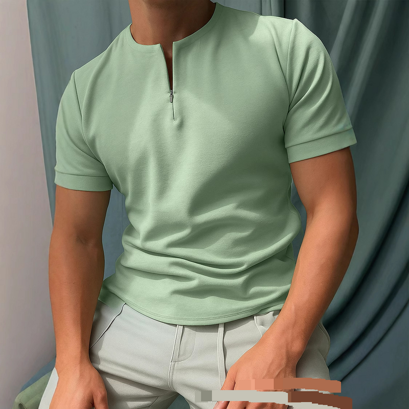 Men's Clothing Spring And Summer New Simple Solid Color Zipper Short Sleeve Men's T Shirt Tops_voghion.com