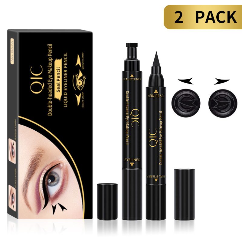 QIC Qini farge dobbelhodet tetningspenn vanntett hurtigtørkende venstre og høyre vingeforsegling eyeliner 2 stk_voghion.com