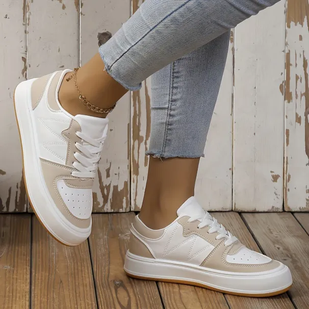 Chaussures de sport décontractées en cuir PU pour femmes, baskets tendance à talon plat, antidérapantes, de tennis, d'extérieur, à plateforme_voghion.com