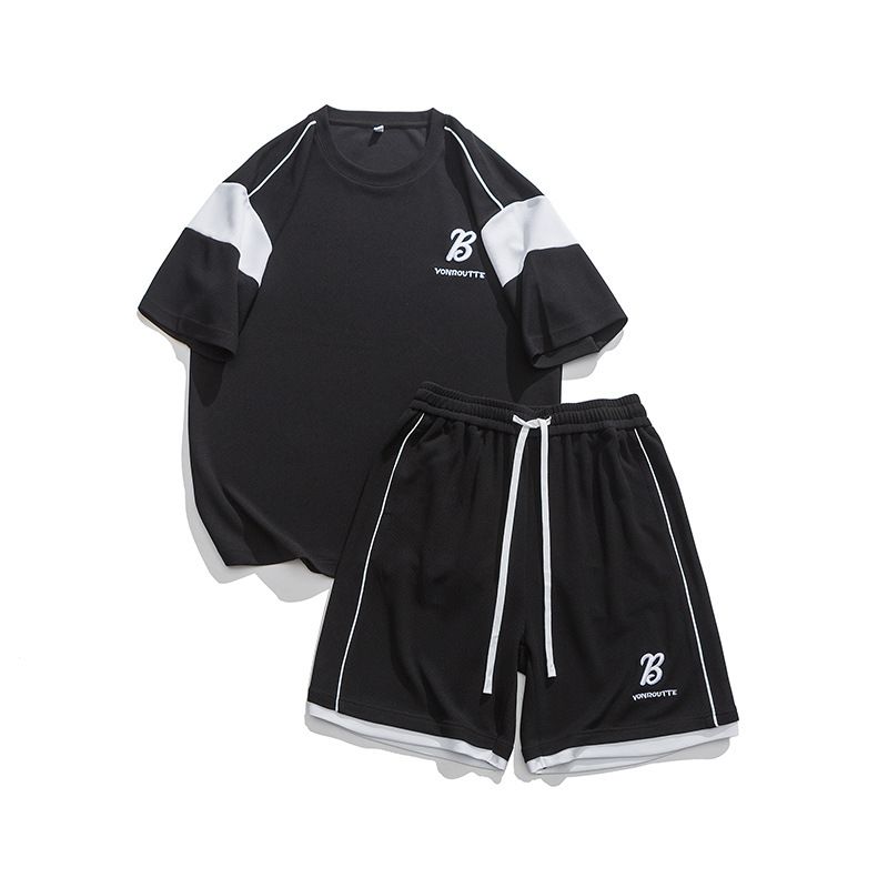 Men's Clothing Cross border T shirt men's short sleeved sports suit summer thin loose casual shorts summer suit two piece set_voghion.com