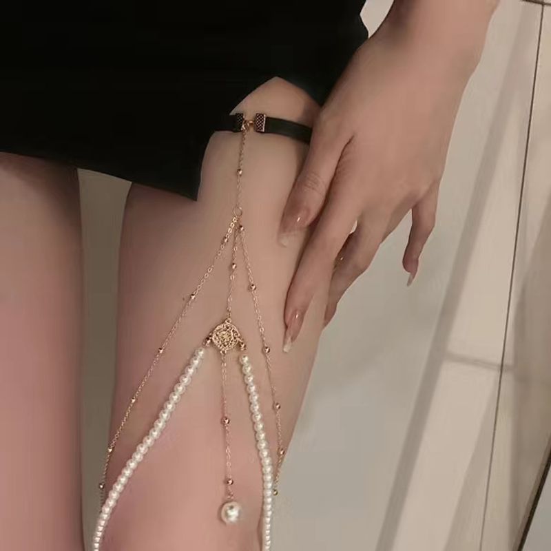 Black Sexy Multi-layer Rhinestone Tassel Thigh Chain Dark Punk Pure Desire Jewelry Leg Ring Decoration For Women_voghion.com