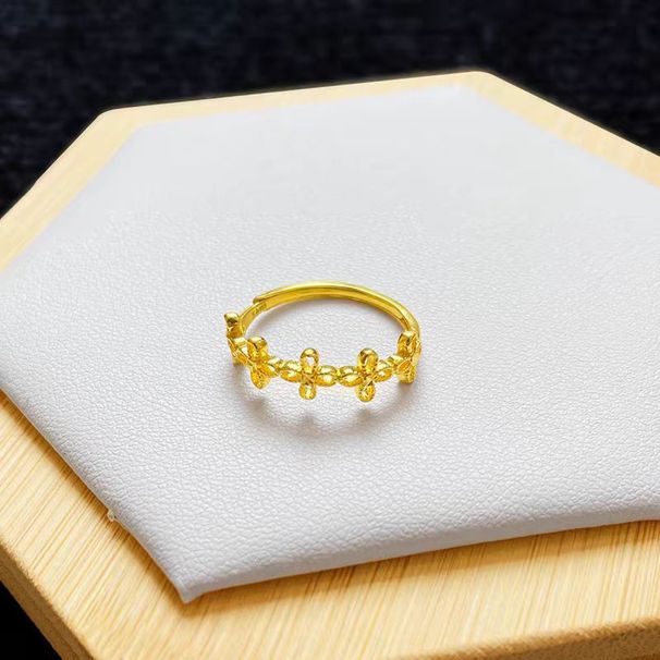 Homokmintás arany szív alakú négylevelű lóhere gyűrű arany bolt virággal szerencsefű élő száj gyűrű sziromgyűrű_voghion.com