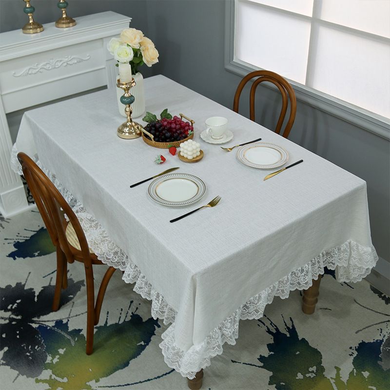 ​Nordic Minimalist Linen Tablecloth - Rectangle Dining Table Cover With Delicate Lace Trim, Scandi-Style Home Decor For Coffee & Dining Tables_voghion.com
