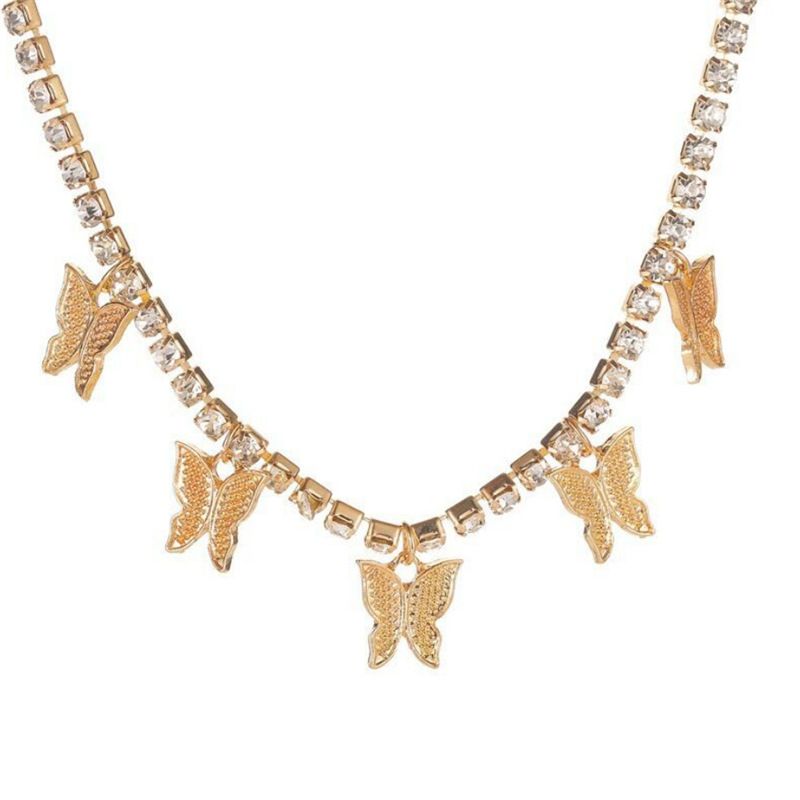 Collana con ciondolo cubano a farfalla con strass 2023, stile hip-hop, girocollo corto_voghion.com